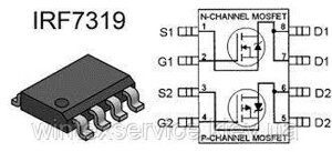Транзистор IRF7319 n+p 30v 6A so-8