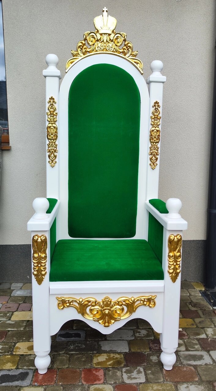 Білий трон з світло зеленим оксамитом 70х72х195см від компанії Церковна крамниця "Покрова" - церковне начиння - фото 1