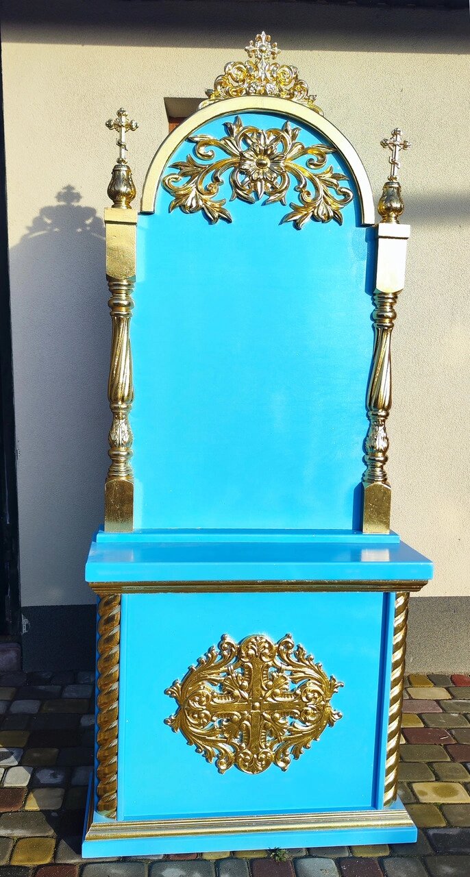 Блакитний кіот із золоченням 100х250см від компанії Церковна крамниця "Покрова" - церковне начиння - фото 1