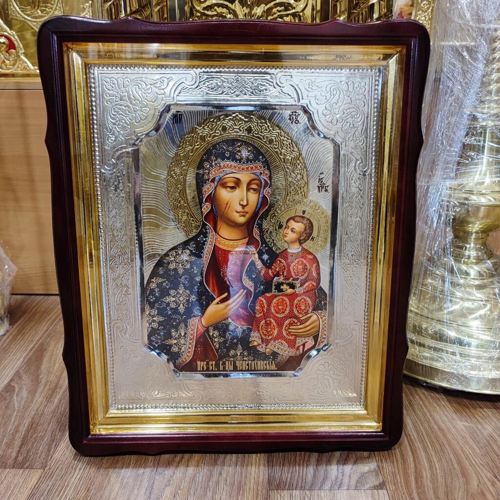 Ченстоховська ікона Божої Матері під срібло 40х35см від компанії Церковна крамниця "Покрова" - церковне начиння - фото 1