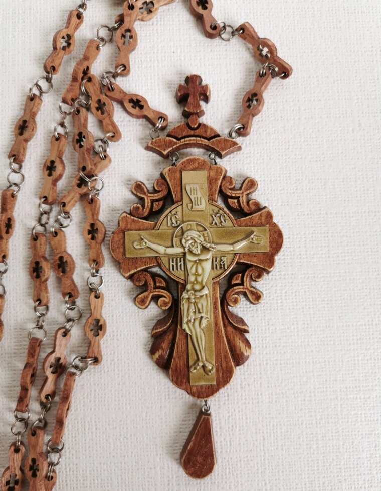 Для Батюшки хрест наперсний з дуба різьбленого з каменем # 512 від компанії Церковна крамниця "Покрова" - церковне начиння - фото 1