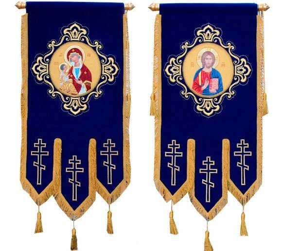 Хоругви православні малі з оксамити, термодрук ікони 85 * 50см від компанії Церковна крамниця "Покрова" - церковне начиння - фото 1