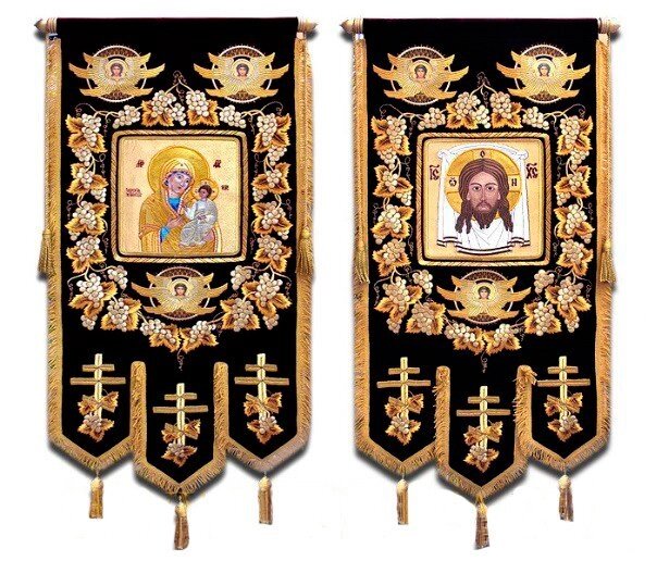 Хоругви православні, вишивка на оксаміті, термодрук ікони 100 * 50см від компанії Церковна крамниця "Покрова" - церковне начиння - фото 1