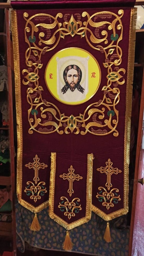 Хоругви Великі, вишивка на оксаміті, термодрук ікони 120 * 60см від компанії Церковна крамниця "Покрова" - церковне начиння - фото 1
