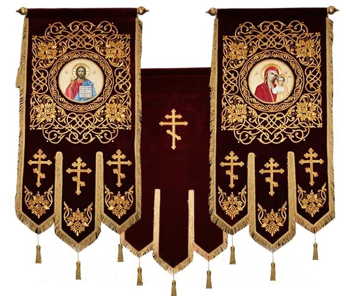 Хоругви Великі, вишивка на оксаміті, термодрук ікони 120 * 80см від компанії Церковна крамниця "Покрова" - церковне начиння - фото 1