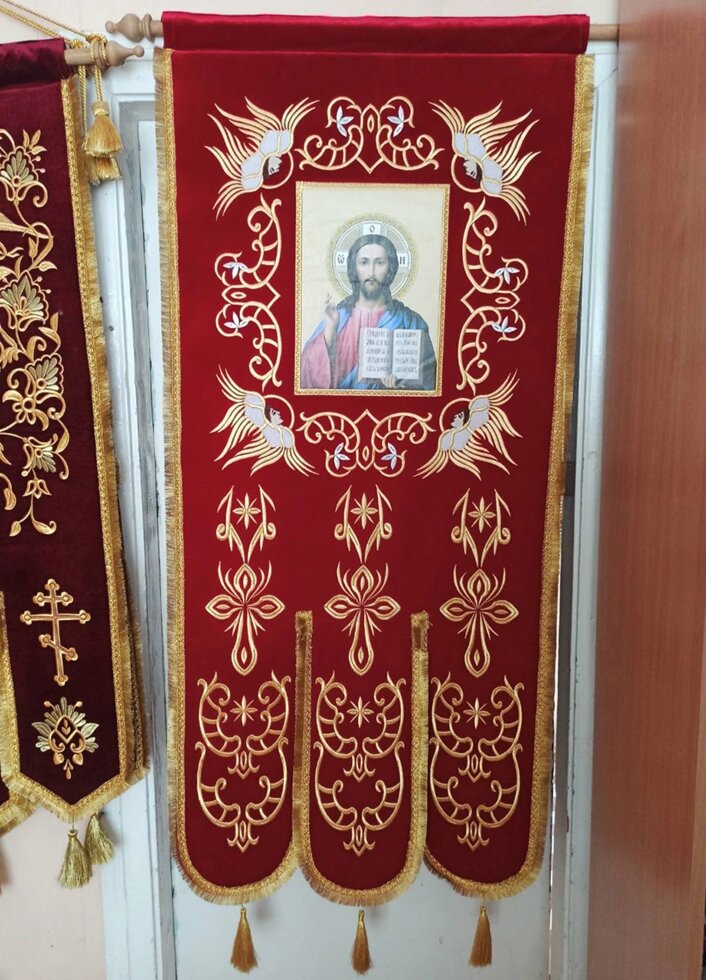Хоругви Великі, вишивка на оксаміті, термодрук ікони 135 * 60см від компанії Церковна крамниця "Покрова" - церковне начиння - фото 1