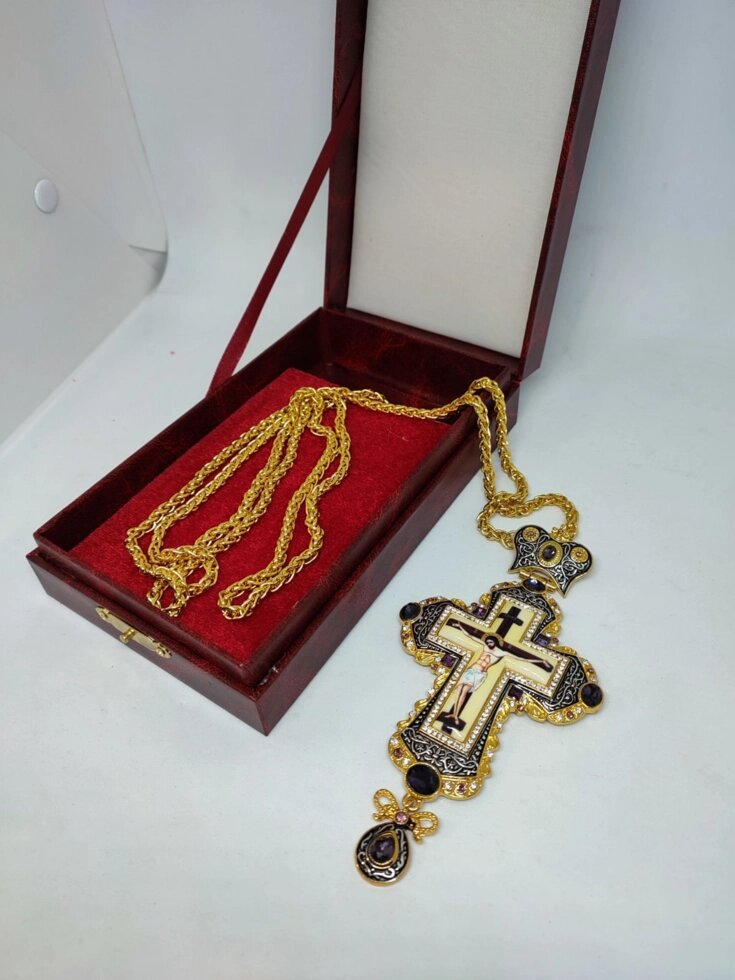 Хрест для священика з позолотою нагородний (темні камені) від компанії Церковна крамниця "Покрова" - церковне начиння - фото 1