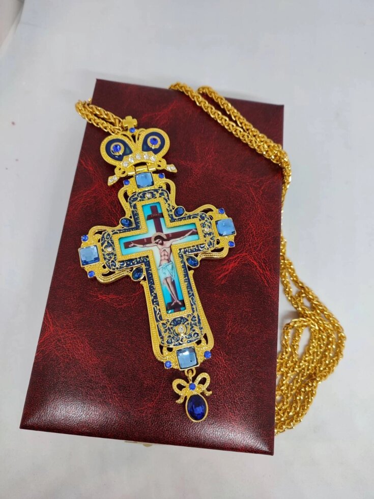 Хрест наперсний з синім камінням для священика від компанії Церковна крамниця "Покрова" - церковне начиння - фото 1