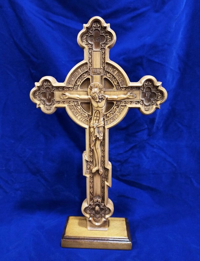 Хрест різьбленій церковний 44х26см (з бука) від компанії Церковна крамниця "Покрова" - церковне начиння - фото 1