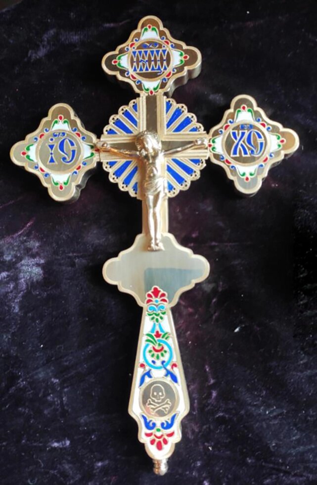 Хрест в руку з емаллю требний великий від компанії Церковна крамниця "Покрова" - церковне начиння - фото 1