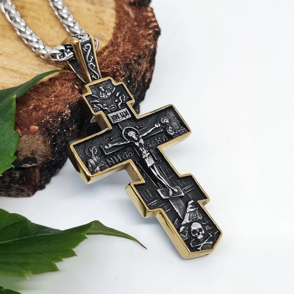 Хрест з ланцюжком чорний градієнт із золотою облямівкою від компанії Церковна крамниця "Покрова" - церковне начиння - фото 1