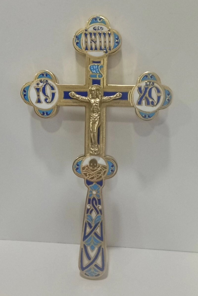Хрест з металу требний з емалевим розписом (малий) від компанії Церковна крамниця "Покрова" - церковне начиння - фото 1