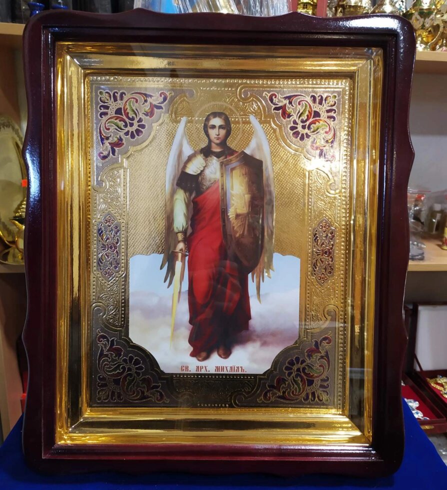 Ікона Архангела Михаїла з емаллю 40х35см від компанії Церковна крамниця "Покрова" - церковне начиння - фото 1