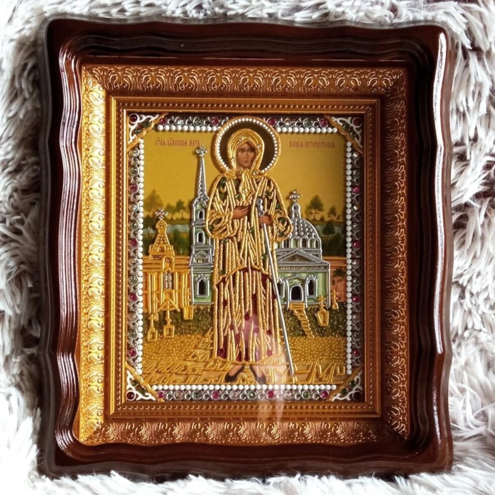 Ікона Блаженна Ксенія Петербурзька з розписом і стразами 27,7*31,7 см від компанії Церковна крамниця "Покрова" - церковне начиння - фото 1