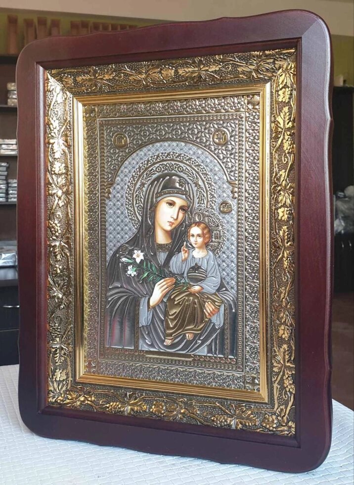 Ікона Богородиця Нев'янучий колір під срібло, кіот 32x42см від компанії Церковна крамниця "Покрова" - церковне начиння - фото 1