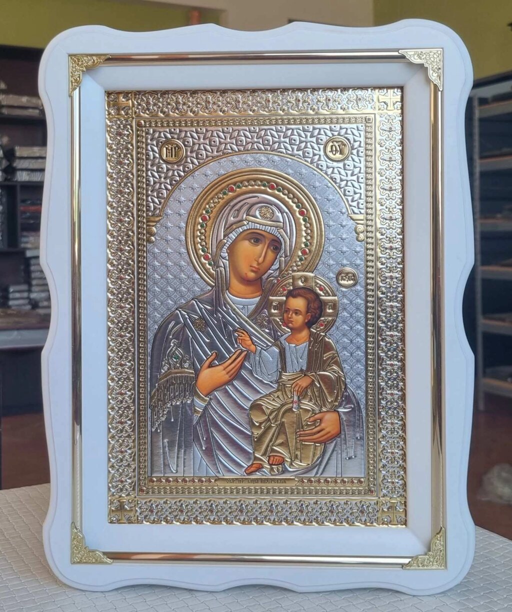 Ікона Божої Матері Іверська під срібло 37*27см від компанії Церковна крамниця "Покрова" - церковне начиння - фото 1