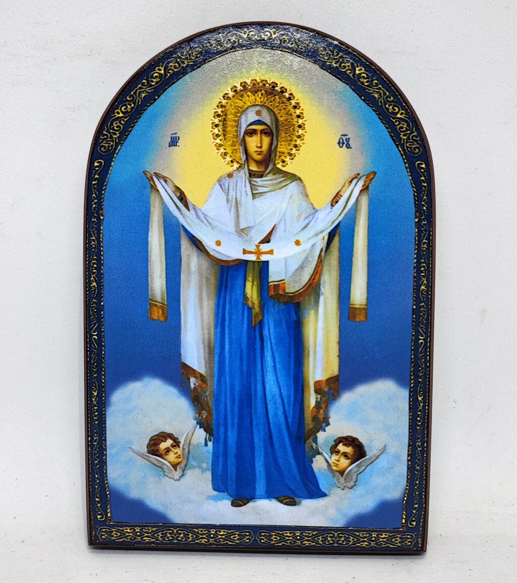 Ікона Божої Матері Покрова арочна для дому 16*10 см від компанії Церковна крамниця "Покрова" - церковне начиння - фото 1
