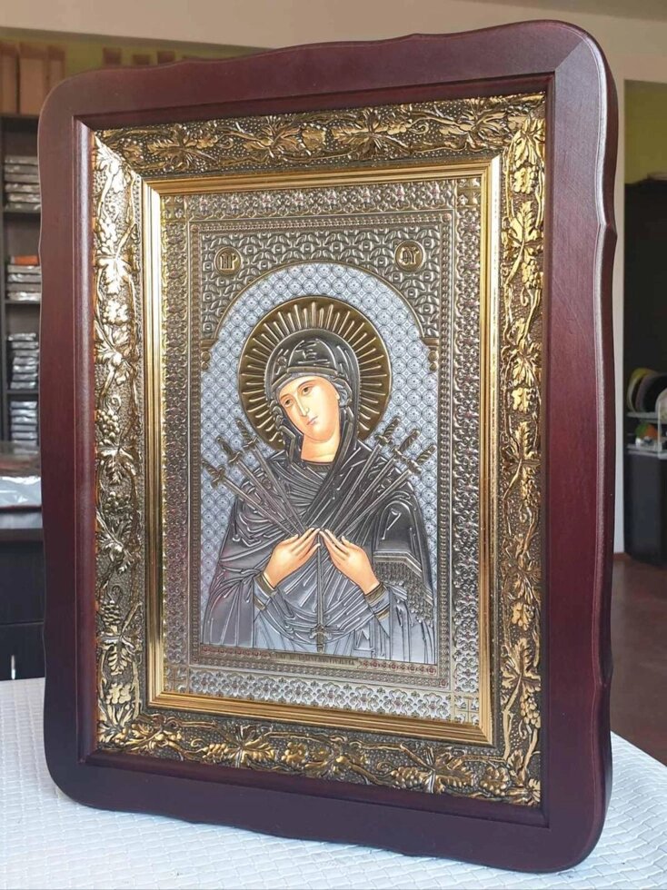 Ікона Божої Матері Семистрільна під срібло, кіот 32x42см від компанії Церковна крамниця "Покрова" - церковне начиння - фото 1