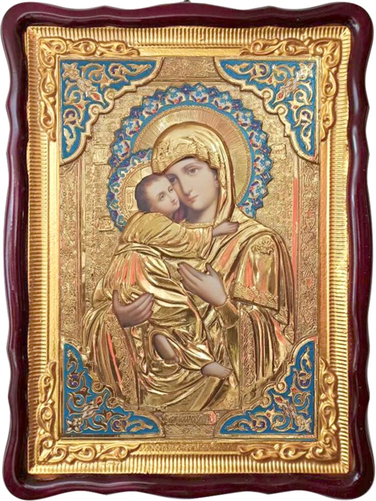 Ікона Божої Матері Володимирська (з емаллю) від компанії Церковна крамниця "Покрова" - церковне начиння - фото 1