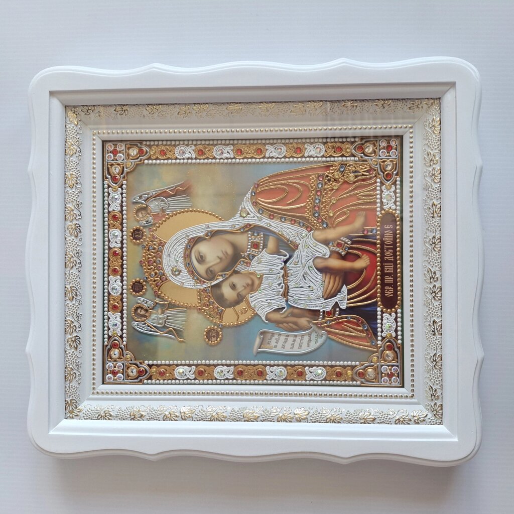 Ікона "Достойно є" з оздобленням камінням сваровскі 33*29см від компанії Крамниця "Покрова" - церковне начиння - фото 1