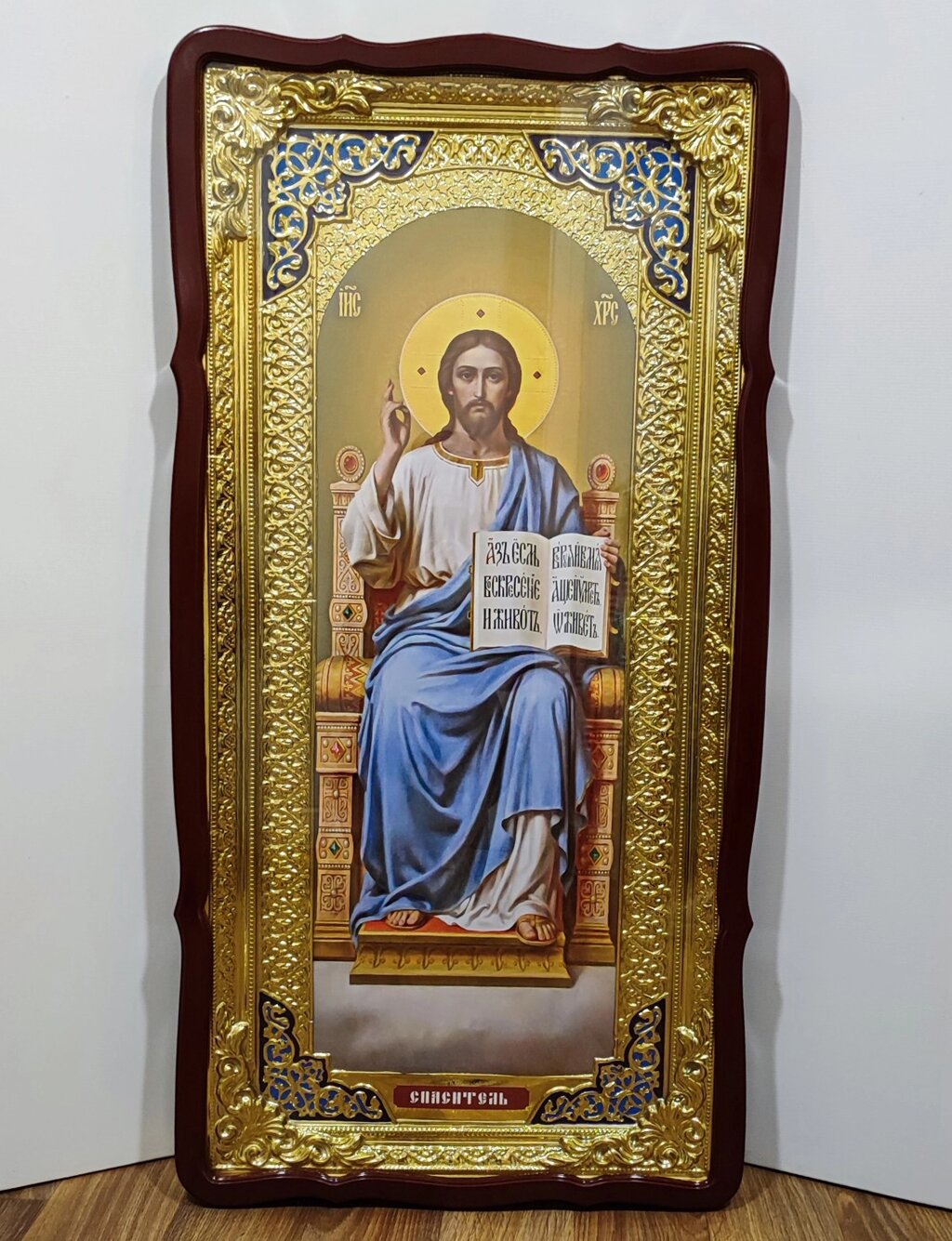 Ікона Ісуса Христа - Спас на троні з емалевими вставками від компанії Церковна крамниця "Покрова" - церковне начиння - фото 1