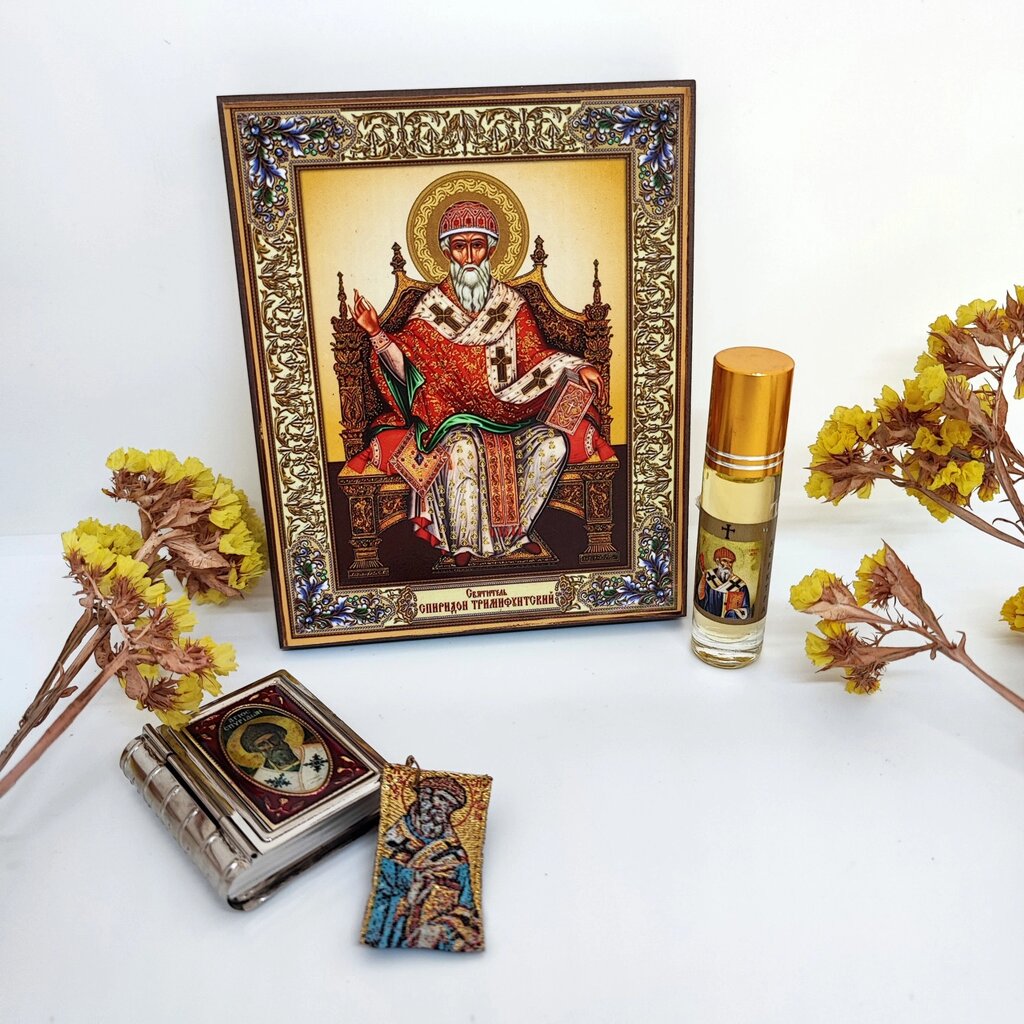 Ікона, Миро, ладанка з філахтою  і скринька із зображенням Св. Спиридона від компанії Церковна крамниця "Покрова" - церковне начиння - фото 1