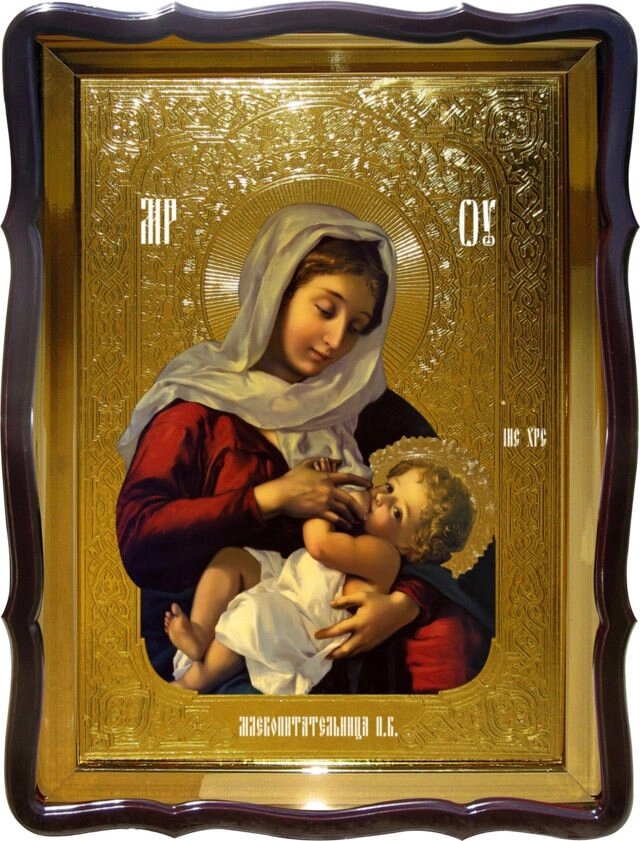 Ікона Млекопитательница Пресвятої Богородиці фон золото від компанії Церковна крамниця "Покрова" - церковне начиння - фото 1