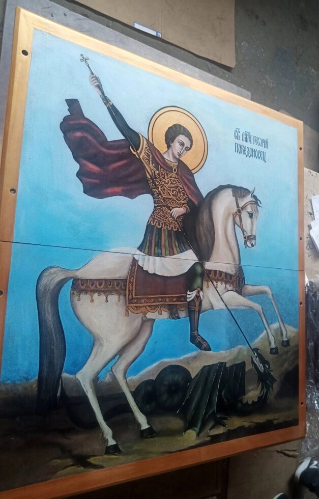 Ікона на камені "Георгій Побідоносець на коні" (спецзамовлення) від компанії Церковна крамниця "Покрова" - церковне начиння - фото 1