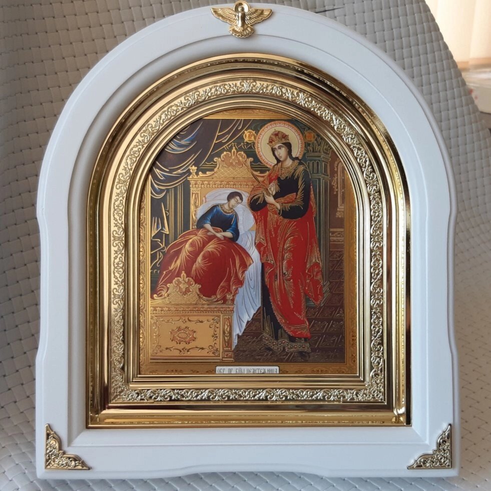 Ікона Пресвята Богородиця Цілітілька в білому АРКОВ кіоті, розмір 25 х 28см від компанії Церковна крамниця "Покрова" - церковне начиння - фото 1