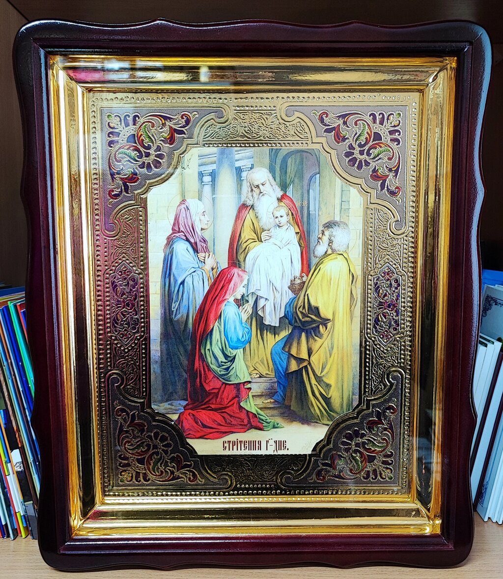 Ікона Спасителя "Стрітення Господнє" з емаллю 40х35 см від компанії Церковна крамниця "Покрова" - церковне начиння - фото 1
