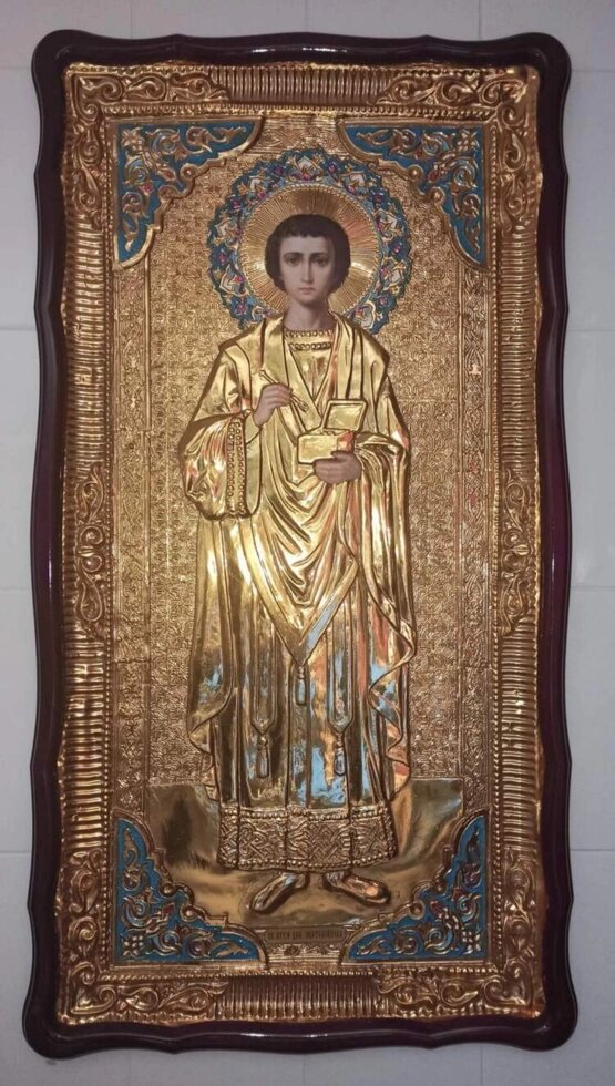 Ікона Святий Пантелеймон-цілитель (риза) (з емаллю) від компанії Церковна крамниця "Покрова" - церковне начиння - фото 1