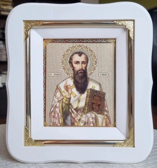 Ікона Святий Василій в білому фігурному кіоті, розмір 19 х 17см від компанії Церковна крамниця "Покрова" - церковне начиння - фото 1
