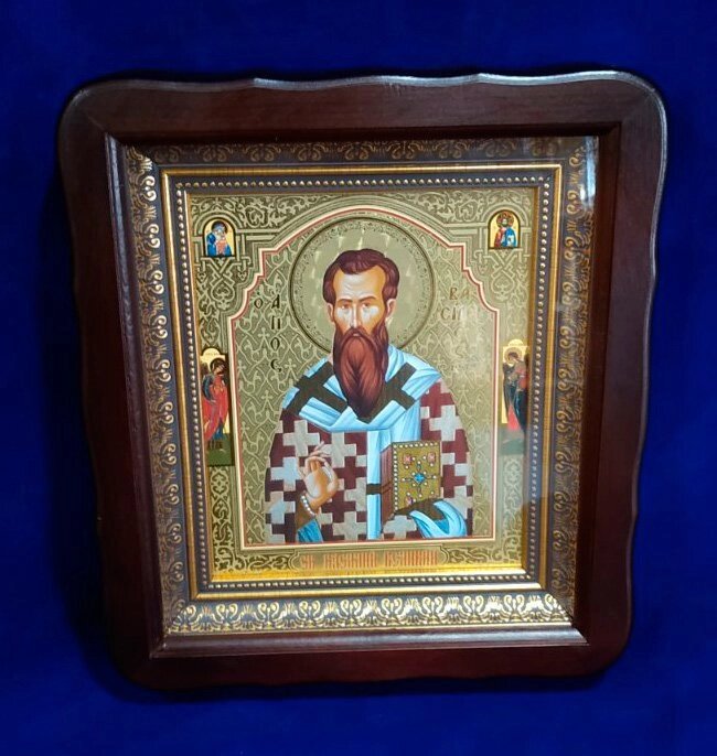 Ікона Святого Василя Великого, темний кіот 23х26см від компанії Церковна крамниця "Покрова" - церковне начиння - фото 1