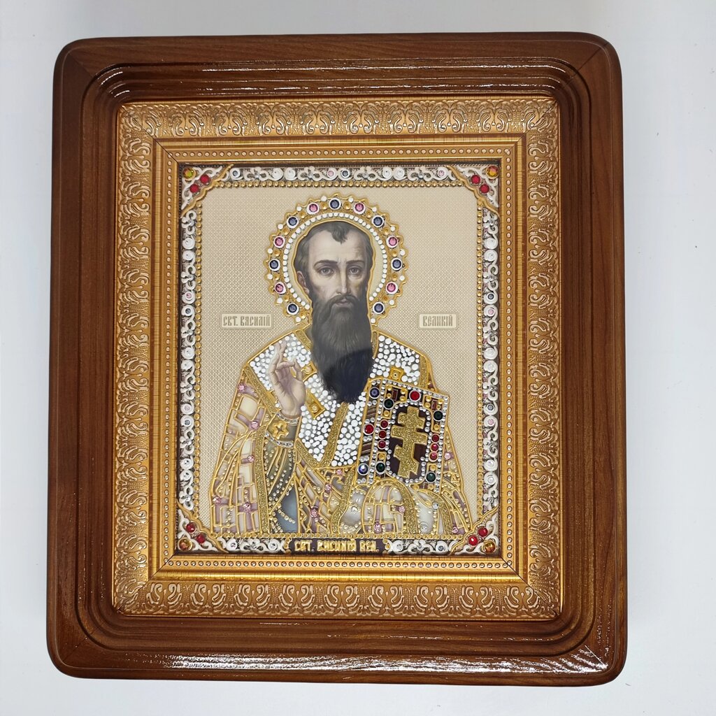 Ікона Василій Великий з оздобленням камінням від компанії Церковна крамниця "Покрова" - церковне начиння - фото 1