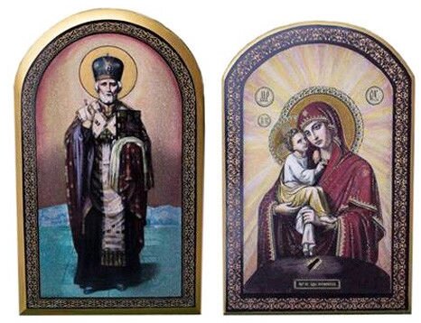 Ікона з каменю Миколая Чудотворця и Пресвятої Богородиці від компанії Церковна крамниця "Покрова" - церковне начиння - фото 1