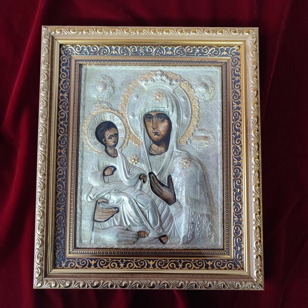 Ікона зі сріблом та золотом Божа Матір Троєручиця 30х25,5см від компанії Церковна крамниця "Покрова" - церковне начиння - фото 1