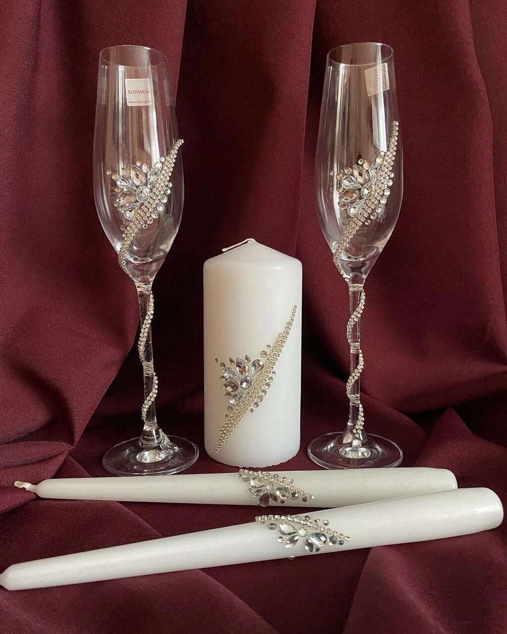 Келихи на весілля з декором камінням і свічками від компанії Церковна крамниця "Покрова" - церковне начиння - фото 1