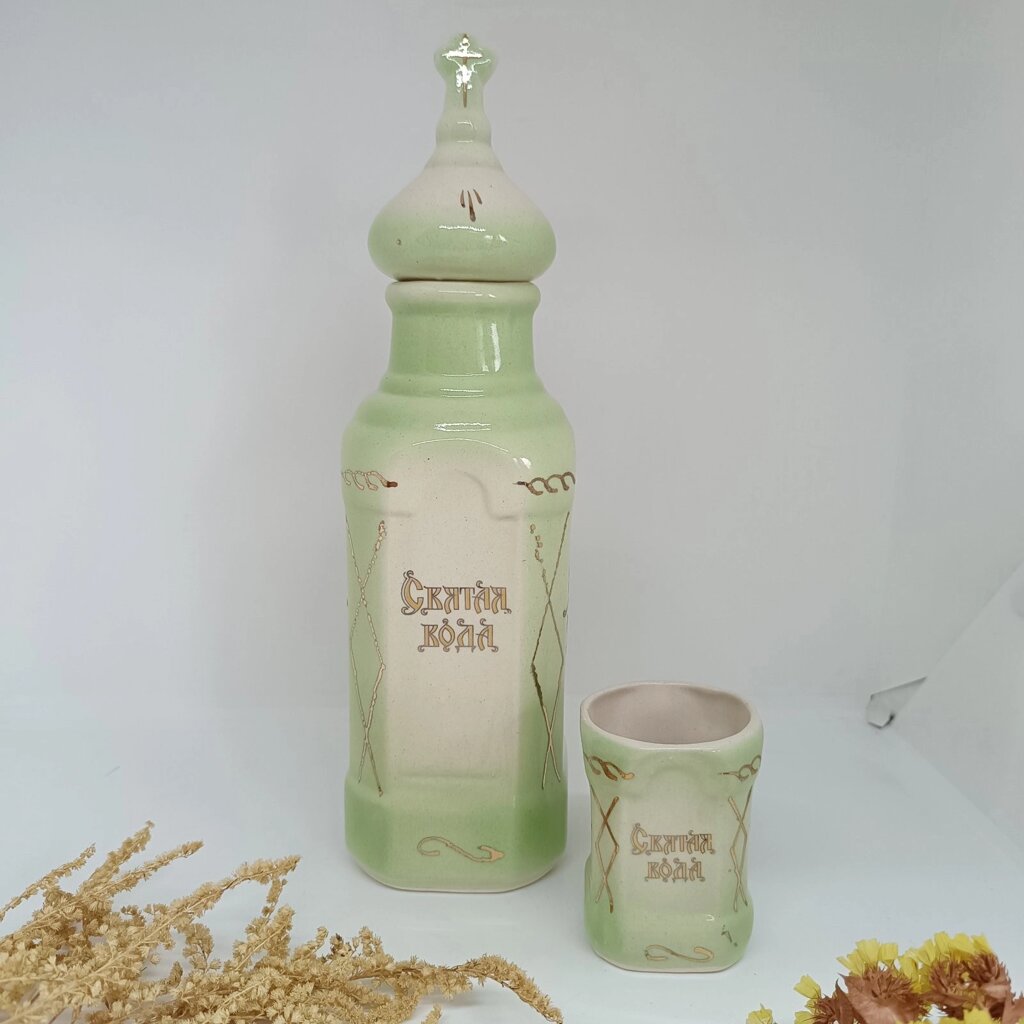 Керамічна пляшечка для святої води (зелений колір) від компанії Церковна крамниця "Покрова" - церковне начиння - фото 1