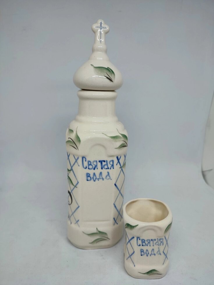 Керамічна пляшечка для зберігання святої води "квіти" від компанії Церковна крамниця "Покрова" - церковне начиння - фото 1