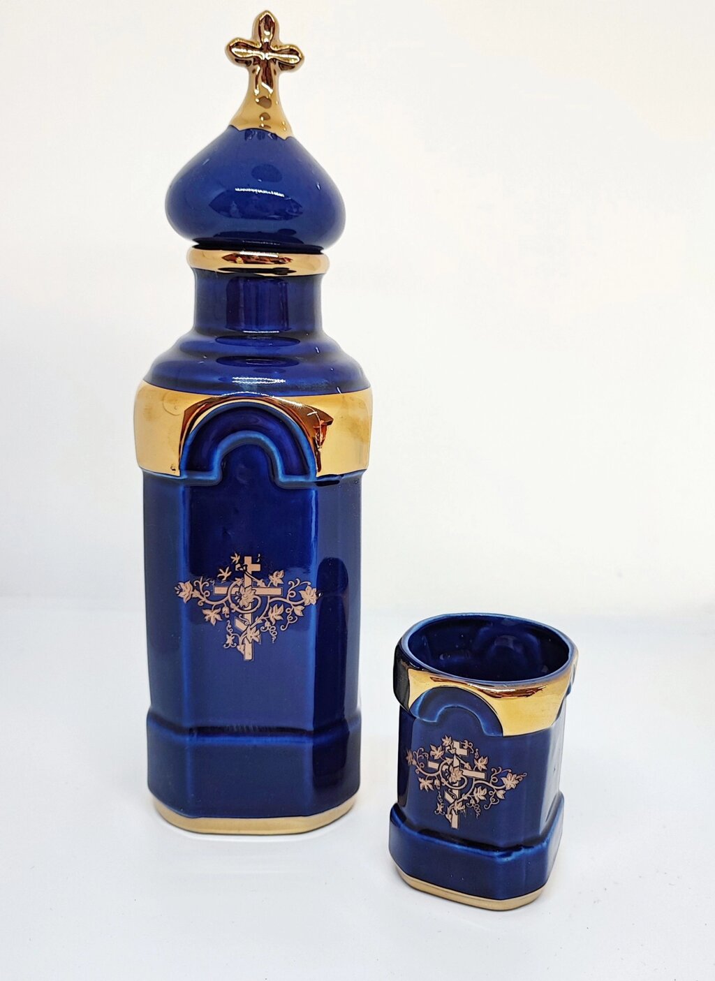 Керамічна пляшечка для зберігання святої води (темно синій колір) від компанії Церковна крамниця "Покрова" - церковне начиння - фото 1