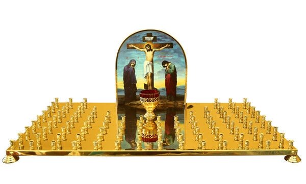 Кришка панахідного столика з літографією Голгофи на 100 свічок від компанії Церковна крамниця "Покрова" - церковне начиння - фото 1