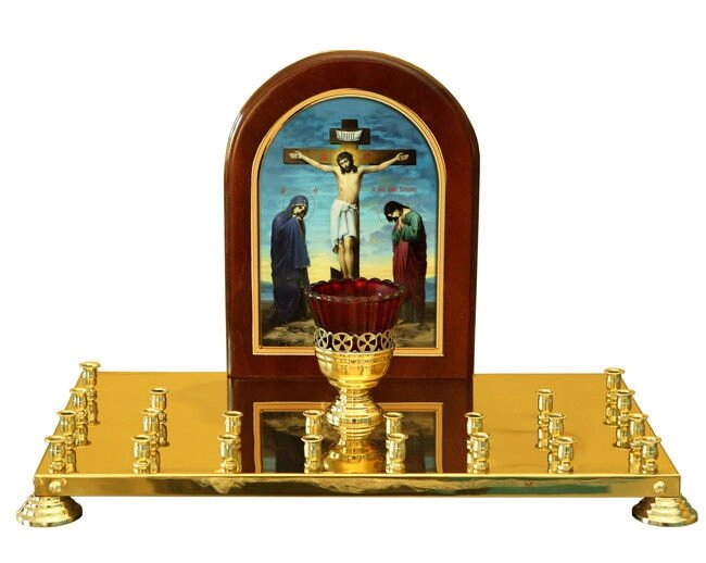 Кришка панахідного столика з літографією Голгофи на 22 свічки від компанії Церковна крамниця "Покрова" - церковне начиння - фото 1