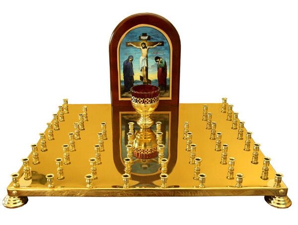 Кришка панахідного столика з літографією Голгофи на 50 свічок від компанії Церковна крамниця "Покрова" - церковне начиння - фото 1