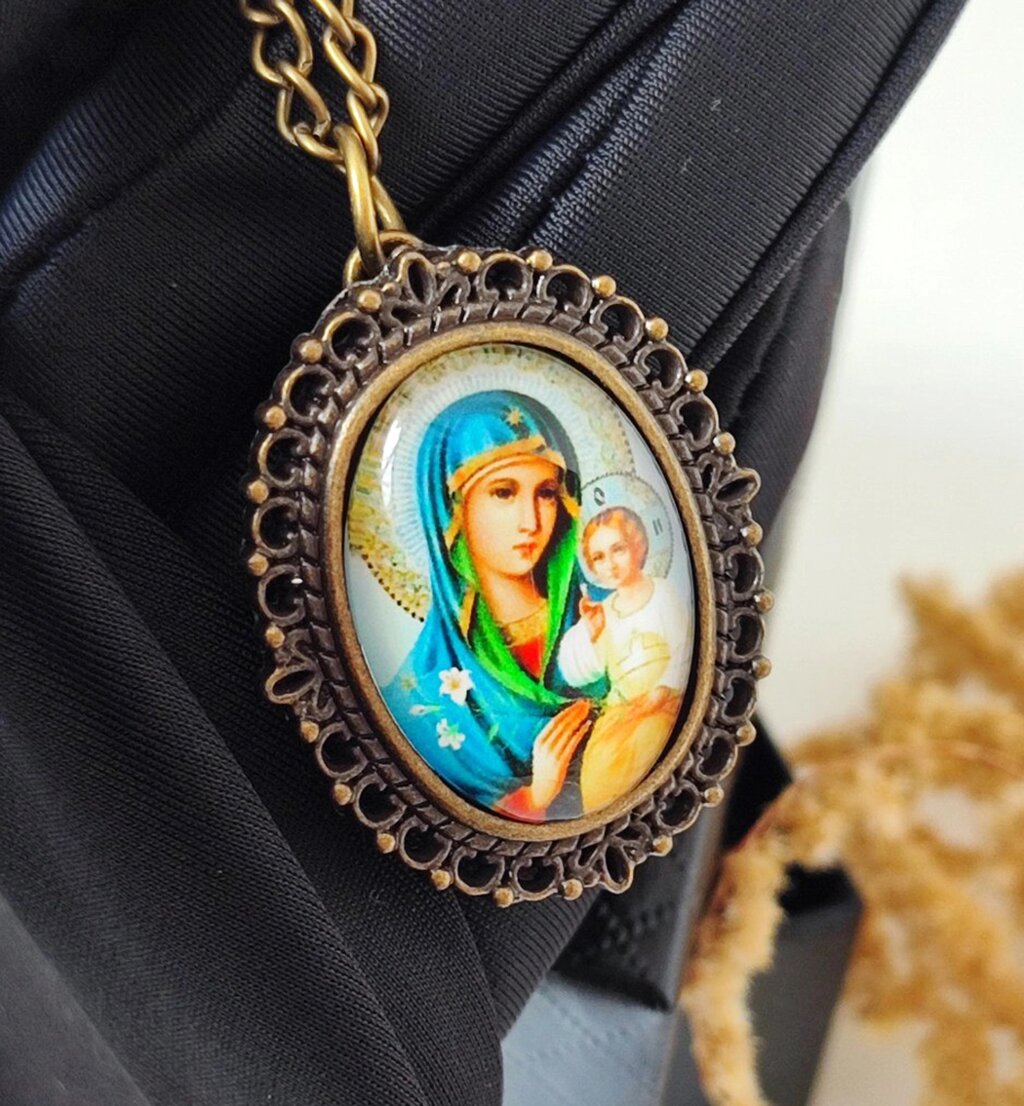 Кулон з годинником під бронзу з іконкою Матері Божої від компанії Церковна крамниця "Покрова" - церковне начиння - фото 1
