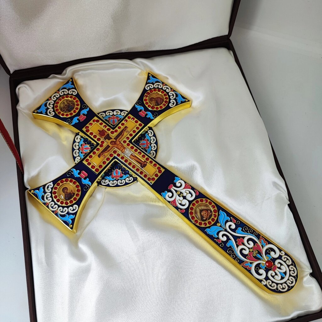 Мальтійський Хрест для священнослужителя синій з камінням від компанії Церковна крамниця "Покрова" - церковне начиння - фото 1