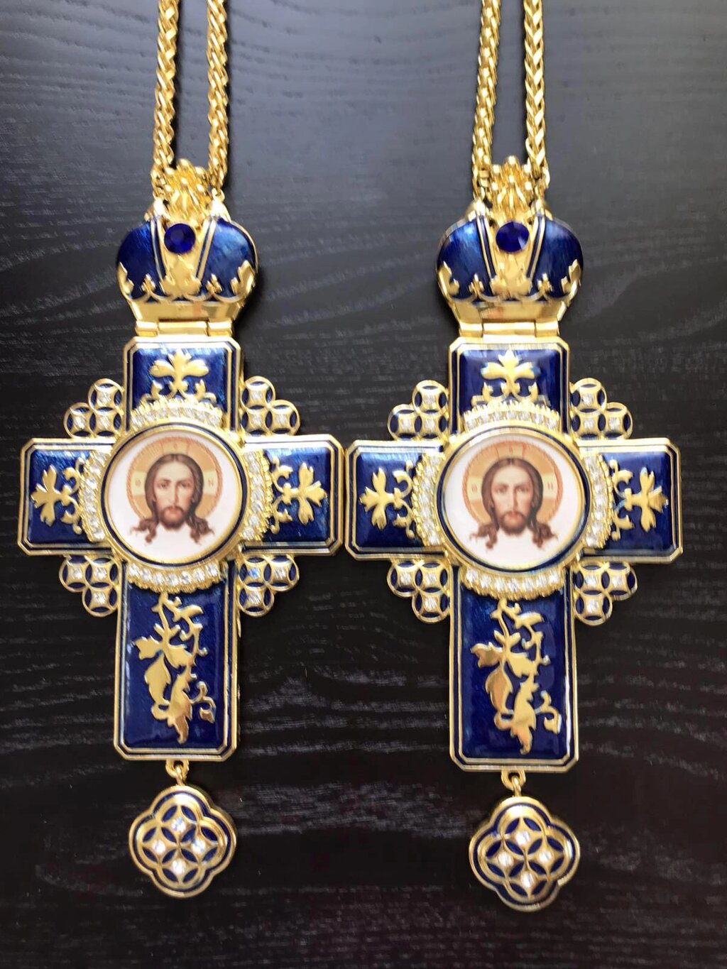 Нагородний хрест для священика під позолоту з камінням (синій) від компанії Церковна крамниця "Покрова" - церковне начиння - фото 1