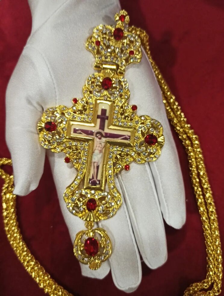 Наперсний хрест для священника під золото з камінням від компанії Церковна крамниця "Покрова" - церковне начиння - фото 1