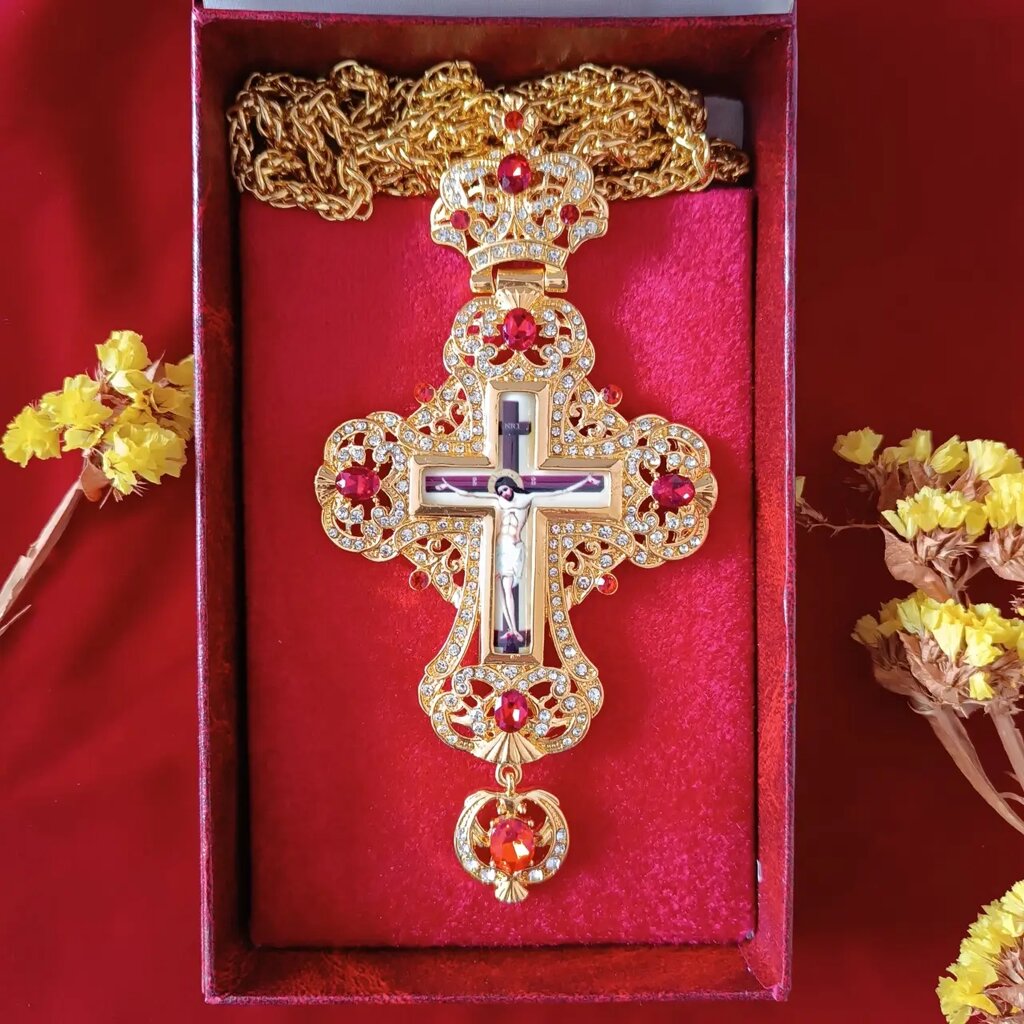 Наперсний хрест для священника під золото з камінням від компанії Церковна крамниця "Покрова" - церковне начиння - фото 1