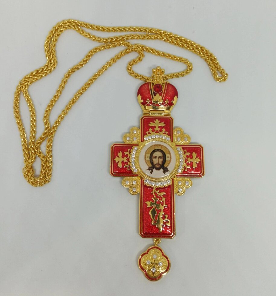 Наперсного хрест для батюшки з покриття під золото червоний від компанії Церковна крамниця "Покрова" - церковне начиння - фото 1