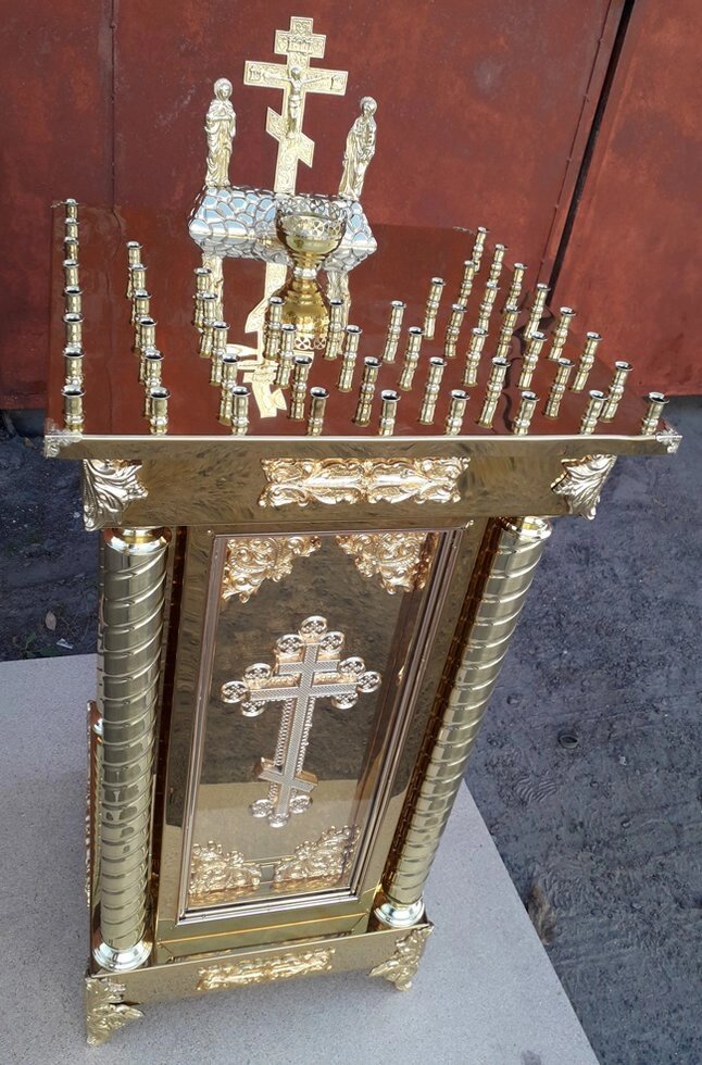 Панахідній столик на 50 свічок Із хрестом за склом від компанії Церковна крамниця "Покрова" - церковне начиння - фото 1